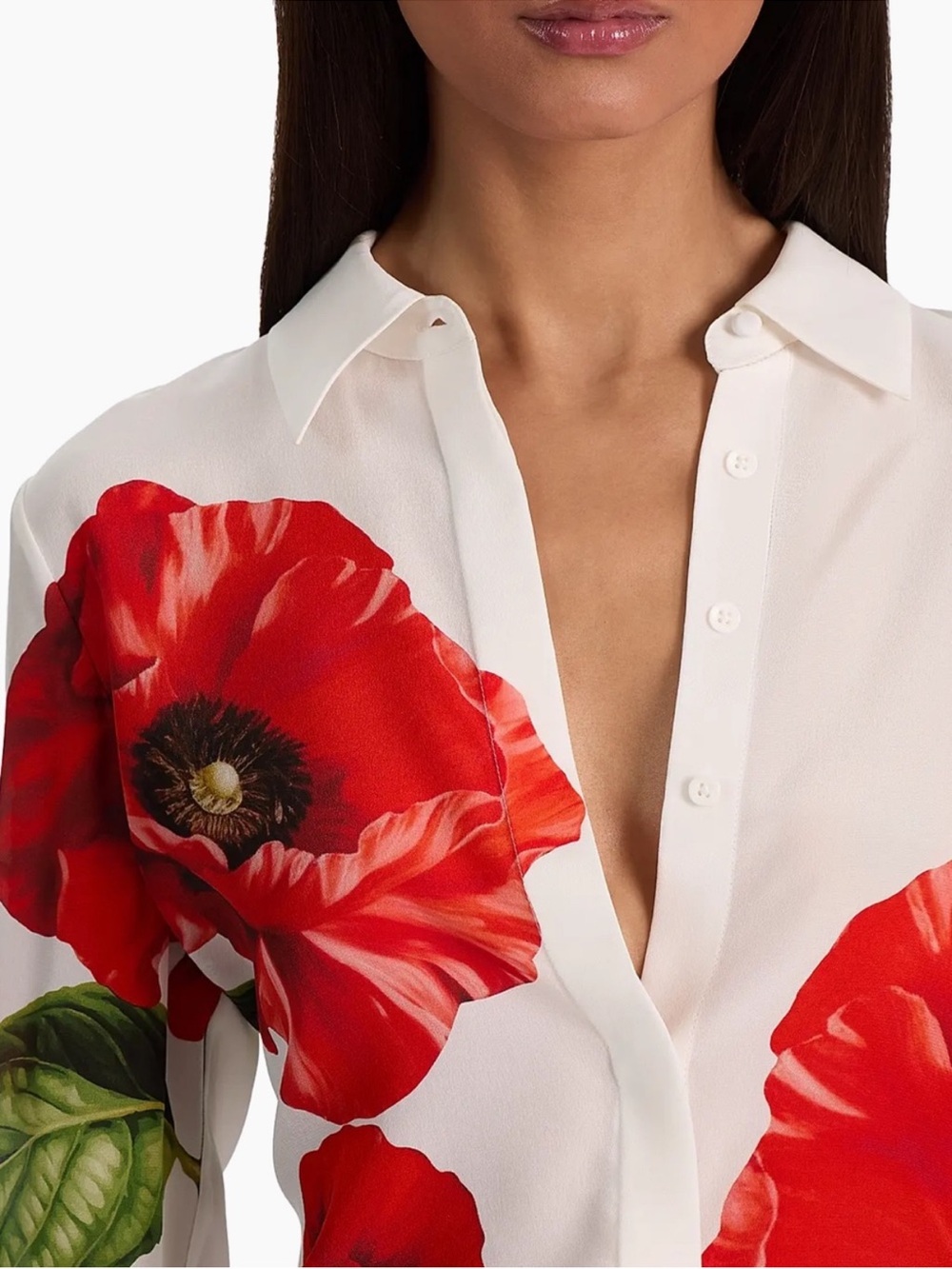 Alice and Olivia Willa Floral Silk Shirt Summer Poppy - Picture 3 of 10